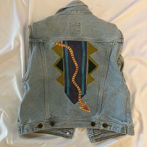 Parrot Eyes Denim Jean Jacket Vest Vintage Hippie Style Size Small